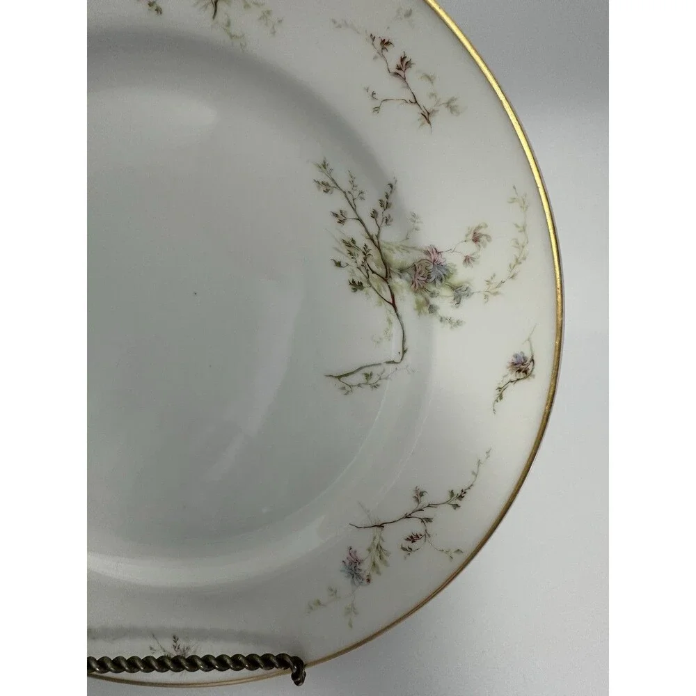 Antique Haviland Limoges France 9.75” Dinner Plate Pink Blue Floral Gold Trim